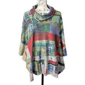 Inoah Abstract Poncho Top With Cowl Neckline Art to Wear Womens Size XS